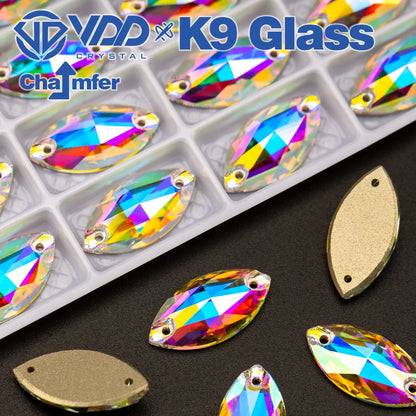 AAAAA K9 Glass Sew-On Rhinestones - AB Crystal Flatback Stones for Wedding Dress & Clothing Accessories