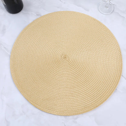 38cm Round Braided Tableware Mat – Washable, Anti-Slip, Heat-Resistant Dining Placemat and Drink Coaster for Home Decor