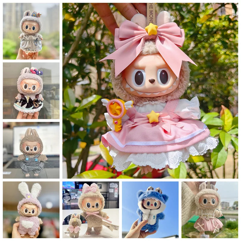 17cm Mini Plush Doll Clothes Set – Kpop EXO Labubu Idol Doll Shark Onesie & Accessories, DIY Girl Gift