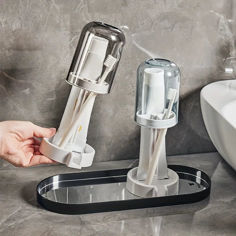 Multifunctional Plastic Toothbrush & Toothpaste Holder – Dustproof, Drainage Design for Home Use