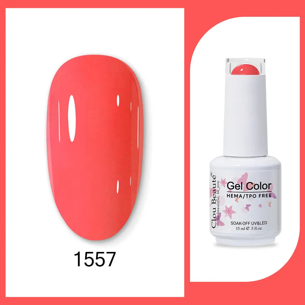 Clou Beaute 15ml Gel Nail Polish Set – Red Black White Green Neon UV Soak-Off Semi-Permanent Nail Varnish Base & Velvet Top Coat