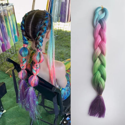 Purple, Pink & White Ombre Straight Braids – Hair Tinsel Festival Rave Extensions for Girls, Crazy Hair Day Braids