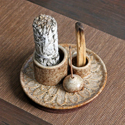 Morandi Ceramic Candle Holder & 4 in 1 Incense Burner – Palo Santo, Sage, Stick & Cone Holder