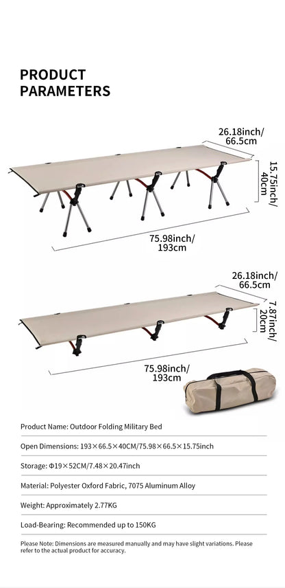 Portable Camping Cot – Lightweight Collapsible Sleeping Bed for Hiking, Backpacking & Outdoor Use, Foldable Single Tent Bed