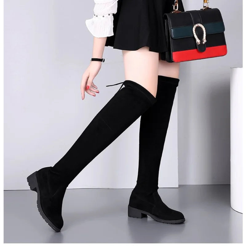 2024 Heightened Suede Long Boots for Women – Autumn/Winter Fashion Elastic High Boots, Knight Style Women’s Shoes