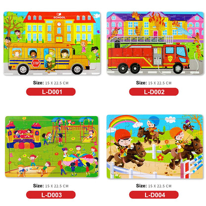 30PCS Montessori Wooden 3D Cartoon Animal Puzzle – Educational Jigsaw Board Game for Kids