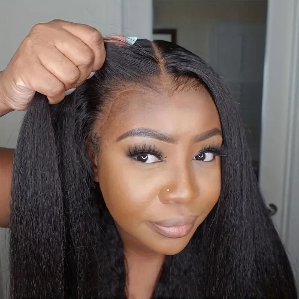 Kinky Straight Human Hair Wig – 13x4 Lace Front, Pre-Plucked Yaki Straight Brazilian Wig