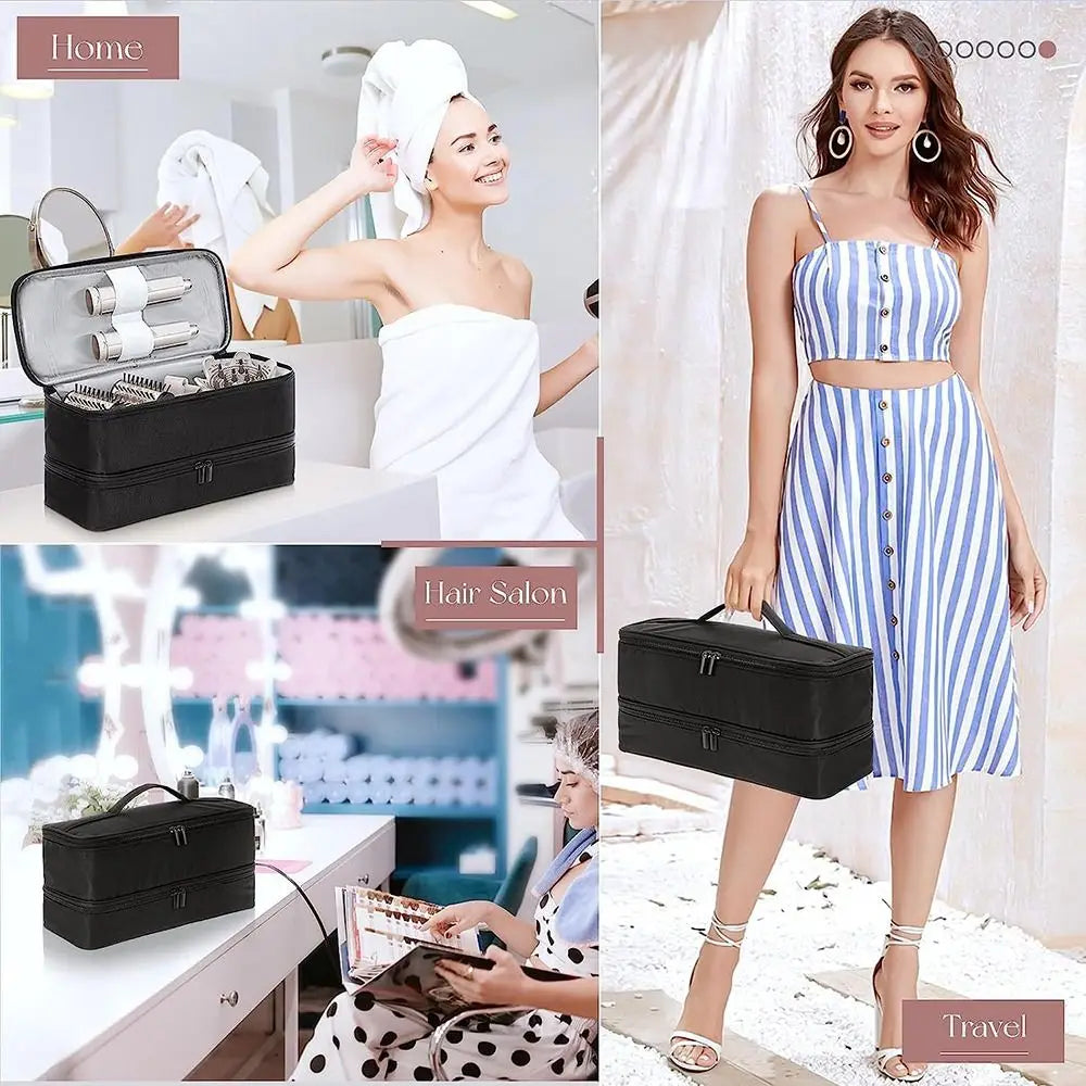 Double-Layer Waterproof Hair Dryer Case – Portable Large Capacity Curler Bag for Shark FlexStyle/Dyson Airwrap