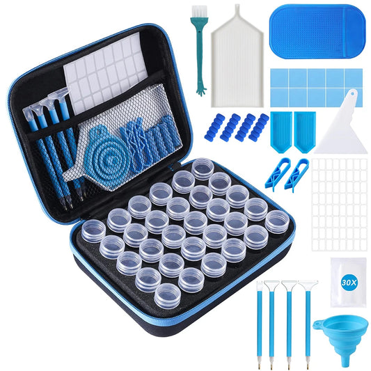 Diamond Painting Accessories Kit - Portable Storage Suitcase with 30 Jars, Tools, Pens, Trays & Organizer Case