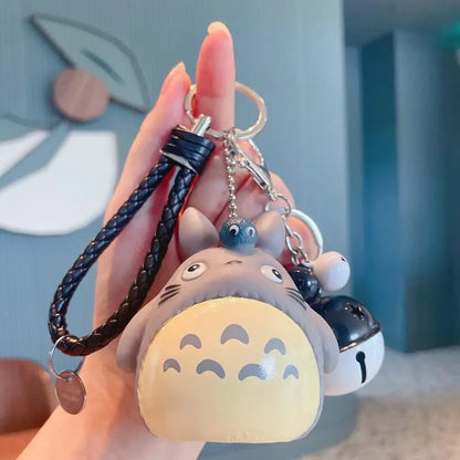 Totoro Anime Keychain - Cute Cartoon Cat Doll Pendant with Leather Strap for Bag, Car Keys & Gifts