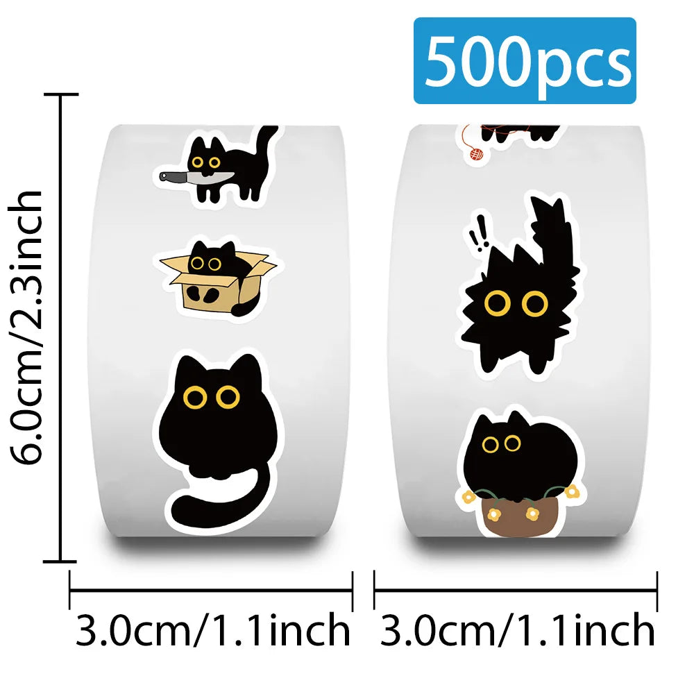 500pcs Cute Cat Stickers – DIY Graffiti, Envelope Seals, Stationery, Children’s Reward & Decorative Stickers