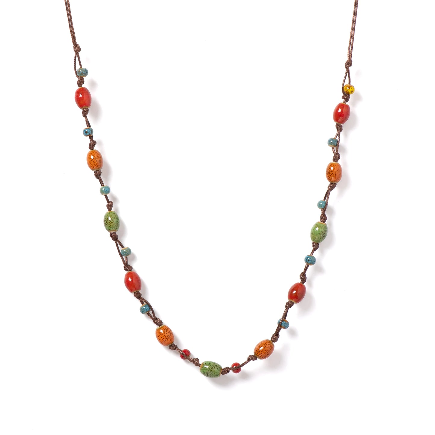 Colorful Handmade Ceramic Jewelry Set - Adjustable Boho Necklace & Bracelet Two-in-One Gift for Women