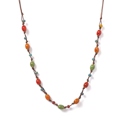 Colorful Handmade Ceramic Jewelry Set - Adjustable Boho Necklace & Bracelet Two-in-One Gift for Women