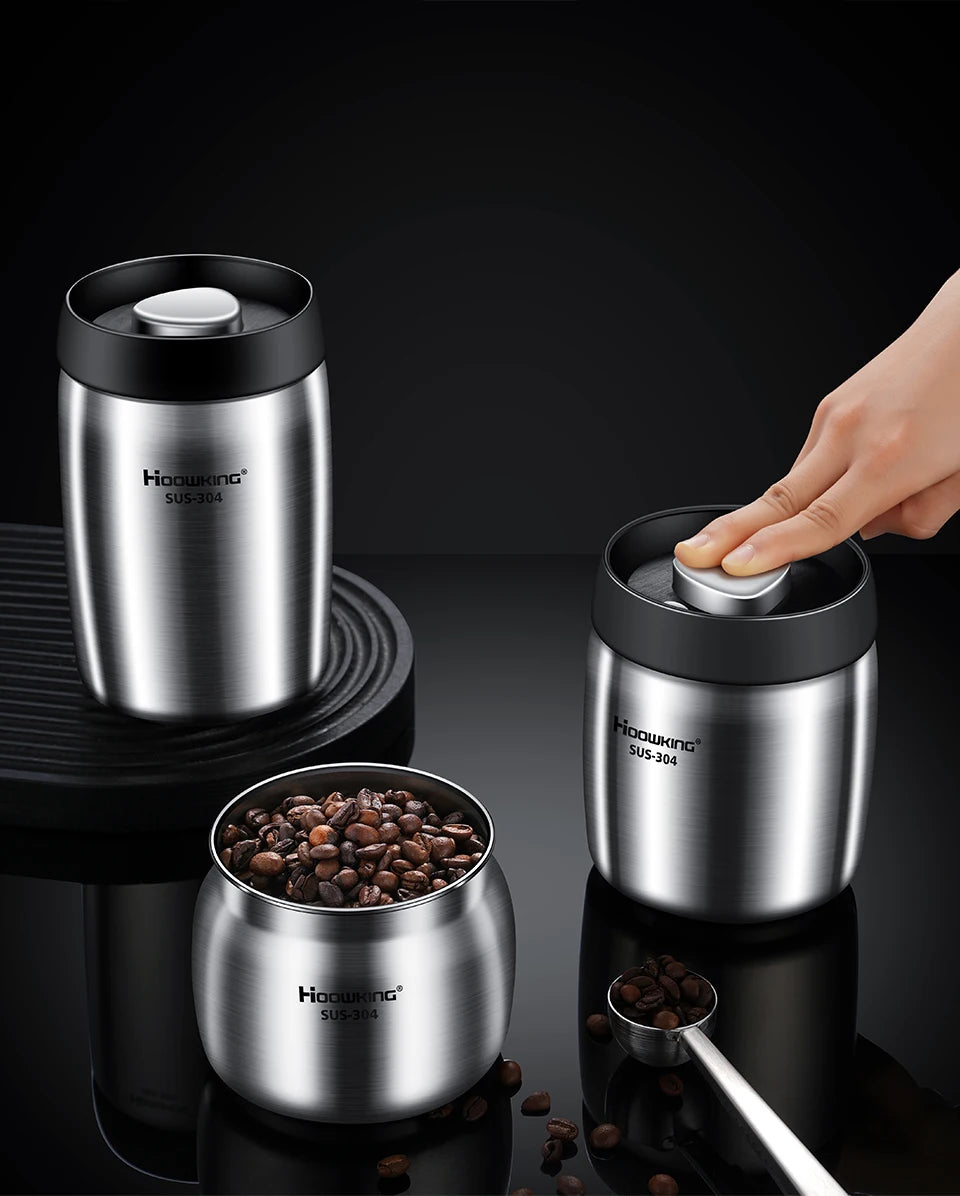 Vacuum Sealed Coffee Bean Storage Tank – 304 Stainless Steel Moisture-Proof Food Jar for Home