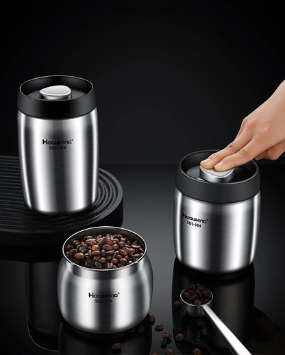 Vacuum Sealed Coffee Bean Storage Tank – 304 Stainless Steel Moisture-Proof Food Jar for Home