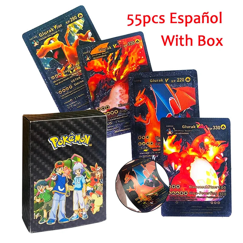 55-Piece Charizard Gold Foil Card Set - English & Spanish VMAX GX Collectible Trading Cards