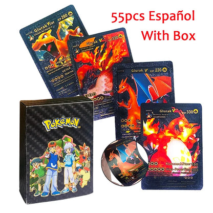 55-Piece Charizard Gold Foil Card Set - English & Spanish VMAX GX Collectible Trading Cards