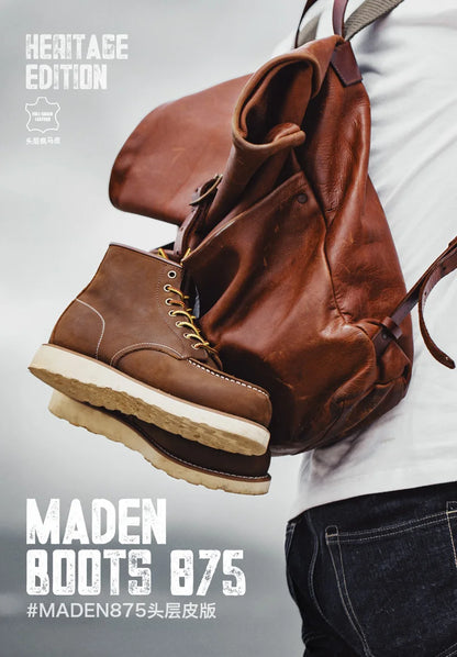 Maden Vintage 875 Ankle Boots – Durable Leather High-Top Cowboy & Safety Work Boots for Men, Winter Round Toe