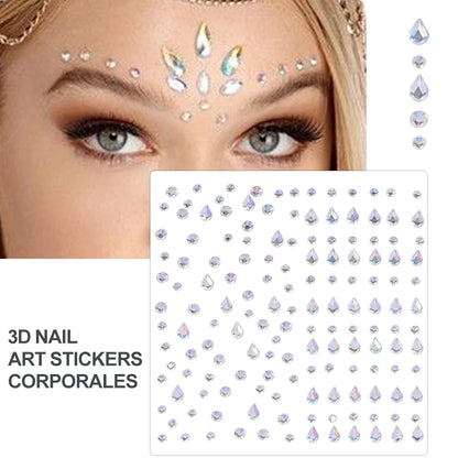 3D Holographic Teardrop Rhinestone Stickers - Self-Adhesive Crystal Diamond Face, Eye & Hair Decoration Tattoos