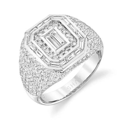 Hip Hop Iced Out Men Ring - Trendy Copper Pave CZ Geometry Jewelry with Bling Cubic Zirconia Design