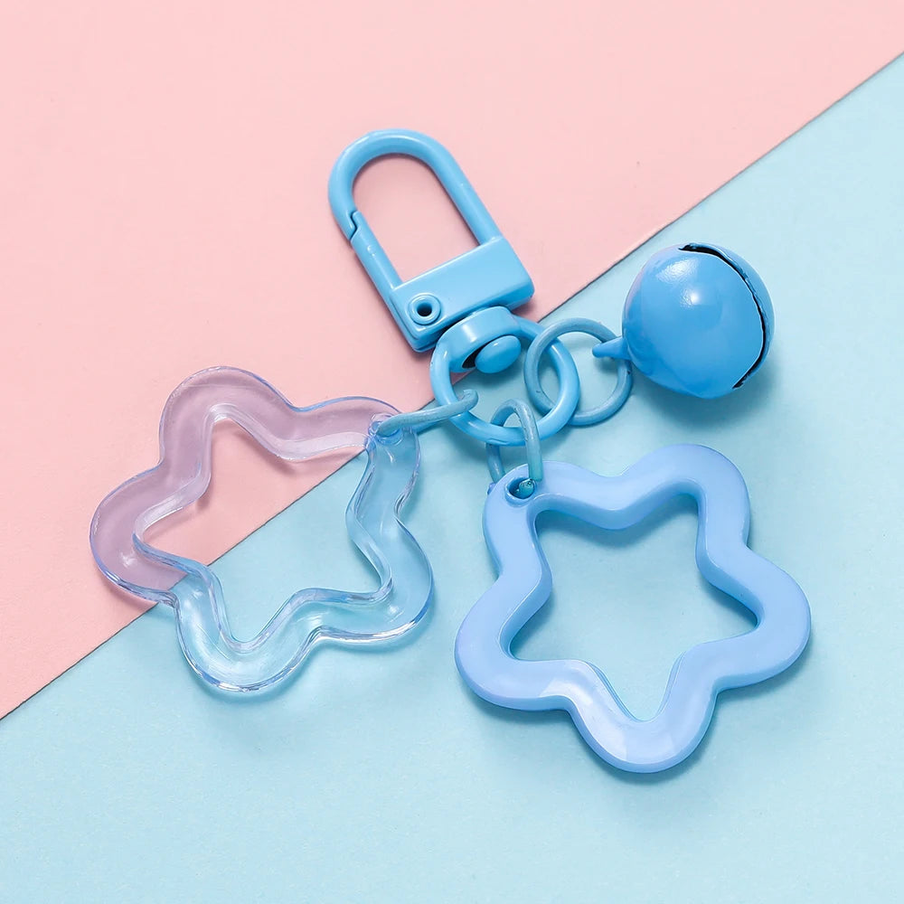 Hollow Star Charm Pendant Keychain – Colorful Acrylic Beads with Bell Bag Lanyard Keyring Jewelry Making Accessories