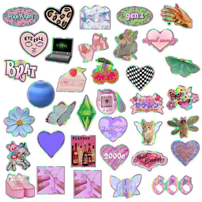 50PCS Y2K Pink Girl Stickers - Cute Laser Decals for Laptops, Phones, Suitcases & Scrapbooks