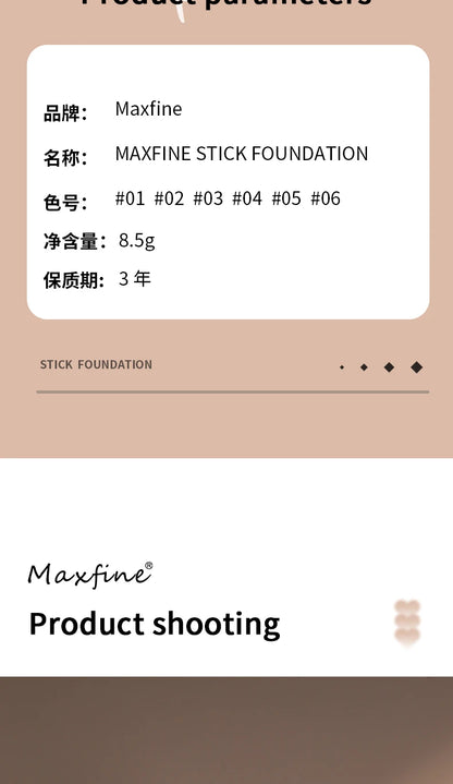 MAXFINE Foundation Stick – Long-Lasting, Blendable Creamy Formula for Shine-Free, Natural Finish – Cruelty-Free