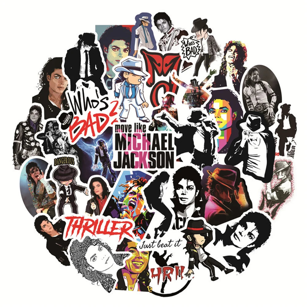 Michael Jackson Rock Star Stickers - 10/30/50pcs Cool Graffiti Vinyl Decals for Skateboards, Laptops, Luggage & Phones