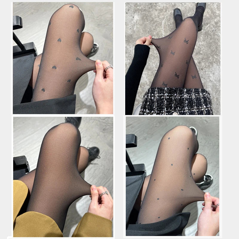 New Women's Fleece Tights: 80/200g Sexy Print Stockings - Winter Warm Leggings, High-Elastic Thermal Pantyhose with Skin Effect