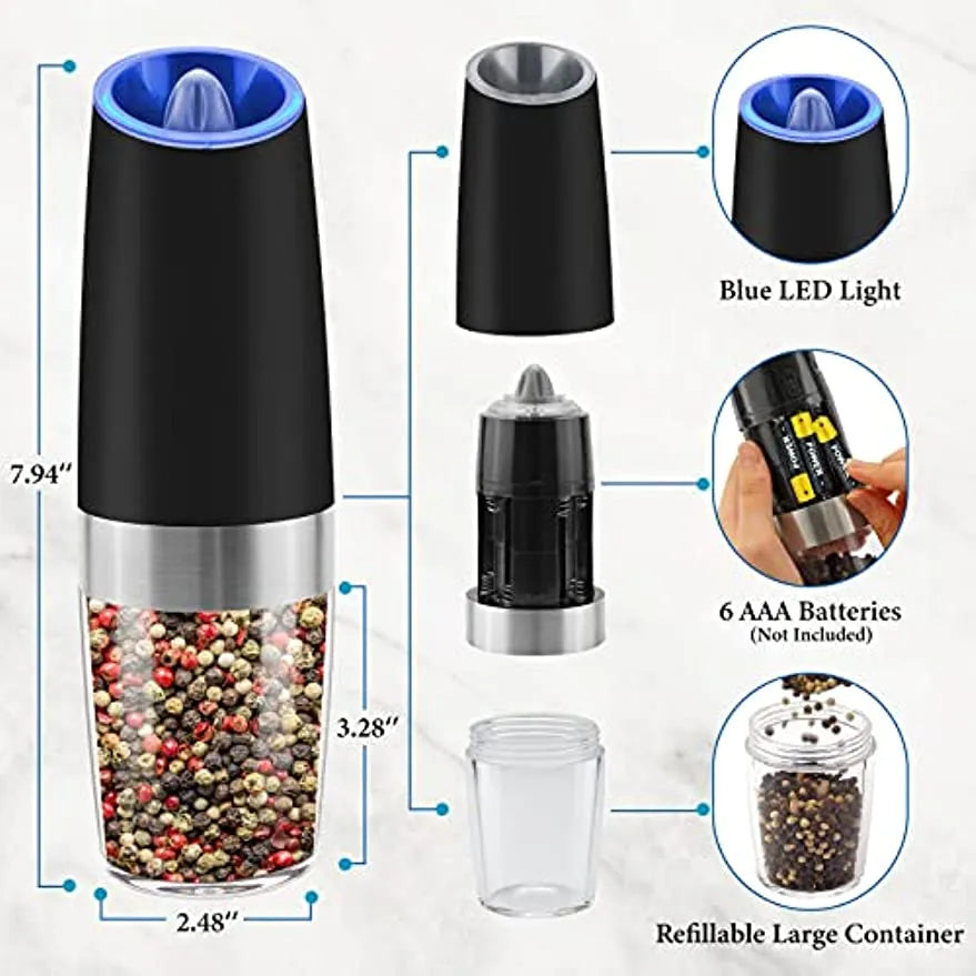 Effortless Electric Salt and Pepper Grinder - Automatic Gravity Spice Mill and Cumin Grinder, Essential Kitchen Gadgets for Cooking and Seasoning