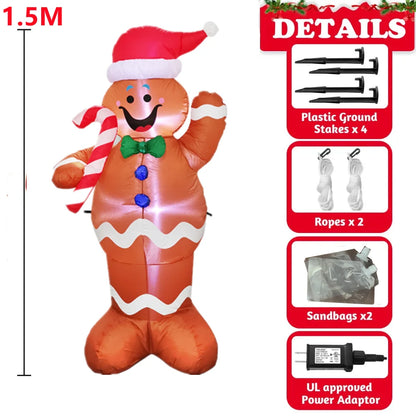 Inflatable Christmas Decorations – Tree, Snowman, Santa, Bear & Gingerbread Man with Built-in LED for Outdoor Garden & Party Decor