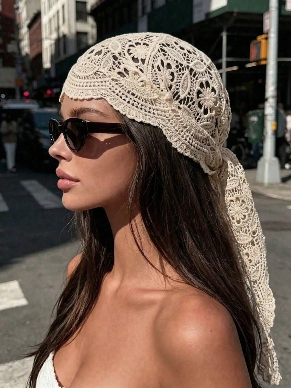 Women's Floral Lace Scarf - Elegant Headscarf and Beach Hair Band for Summer