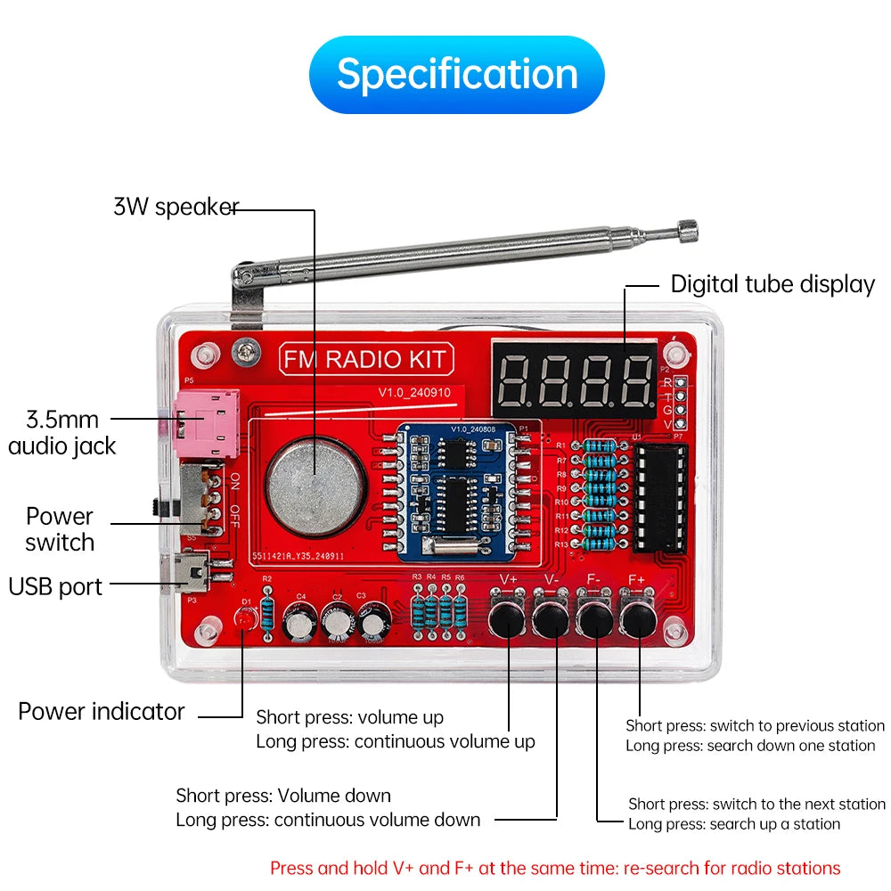 RDA5807 FM Radio DIY Soldering Kit - 87–108MHz Radio Project for STEM Education, School Teaching & Electronics Hobbyists