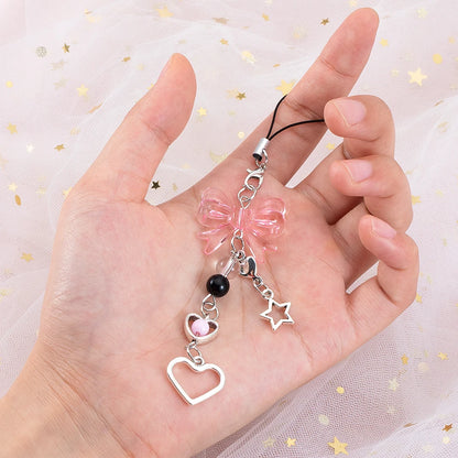 Y2K Bow Heart Star Phone Charm - Kawaii Goth Keychain Pendant for Bags & Cute Accessories