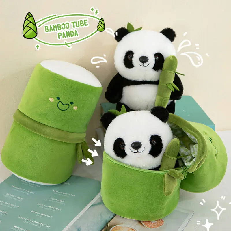 Kawaii Bamboo Tube Panda Plush Toy Set – Cute Reversible Stuffed Bear Dolls, Children’s Valentine’s Day Gift