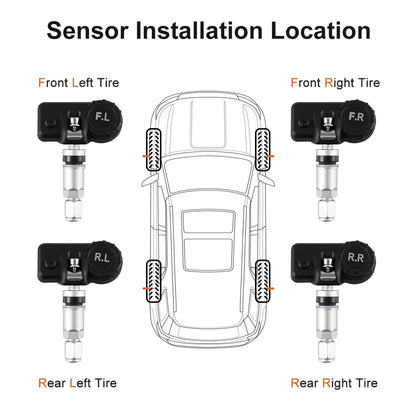 Solar Car TPMS Tire Pressure Monitoring System – 4 External Sensors with Temperature Alarm for Tyre Safety