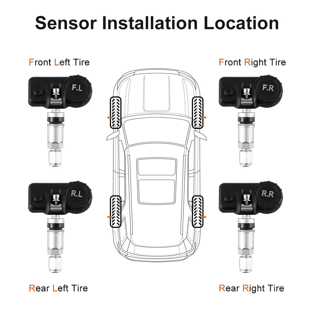 Solar TPMS Tire Pressure Monitoring System – 4-Wheel External Sensors with Temperature Alarm for Car Tyre Safety