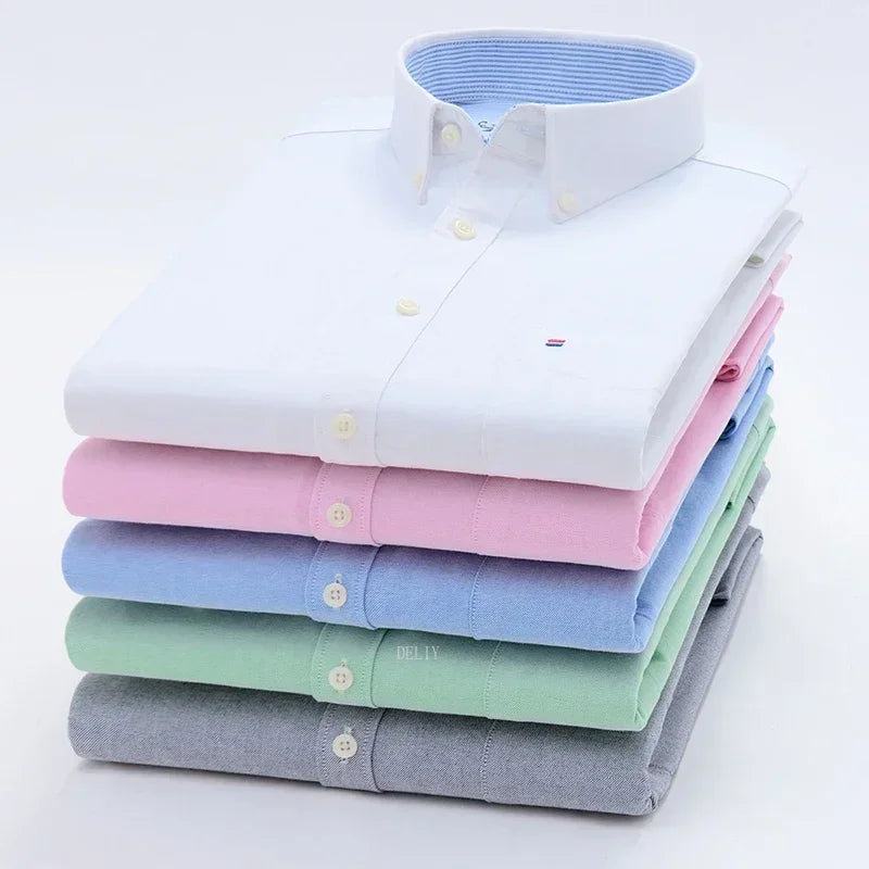 Men’s Cotton Oxford Shirt - Smart Casual Long Sleeve Plaid Print Dress Shirt, Regular Fit up to 6XL