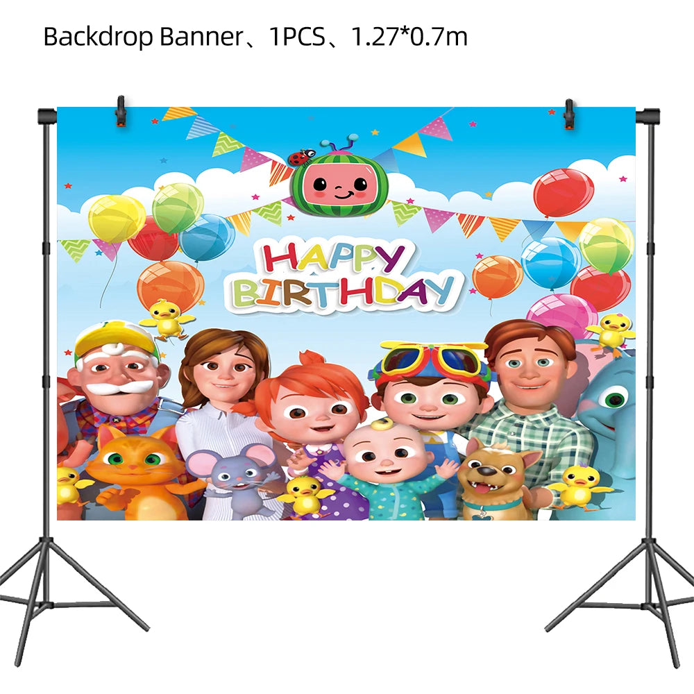 Cartoon JJ Melon Birthday Party Decorations Set – Disposable Tableware, Cups, Plates, Tablecloth, Balloons & Cake Topper for Kids & Baby Shower