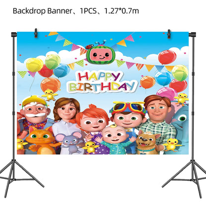 Cartoon JJ Melon Birthday Party Decorations Set – Disposable Tableware, Cups, Plates, Tablecloth, Balloons & Cake Topper for Kids & Baby Shower