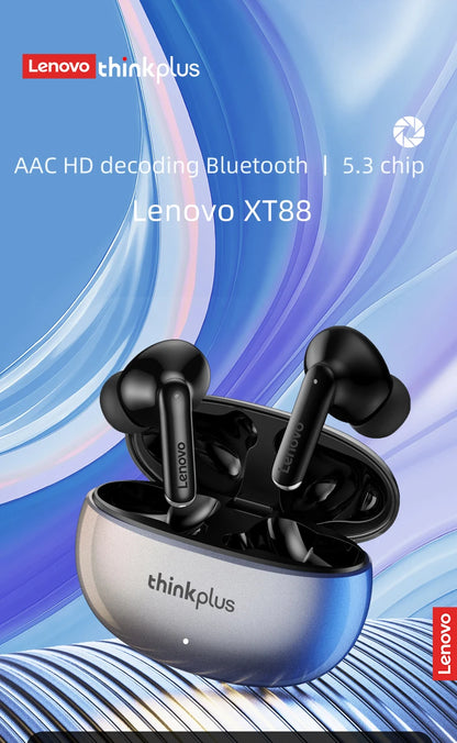 Lenovo Thinkplus XT88 In-Ear Bluetooth Earphones — Dual Mic, Stereo Noise Reduction, Bass HiFi Touch Earbuds