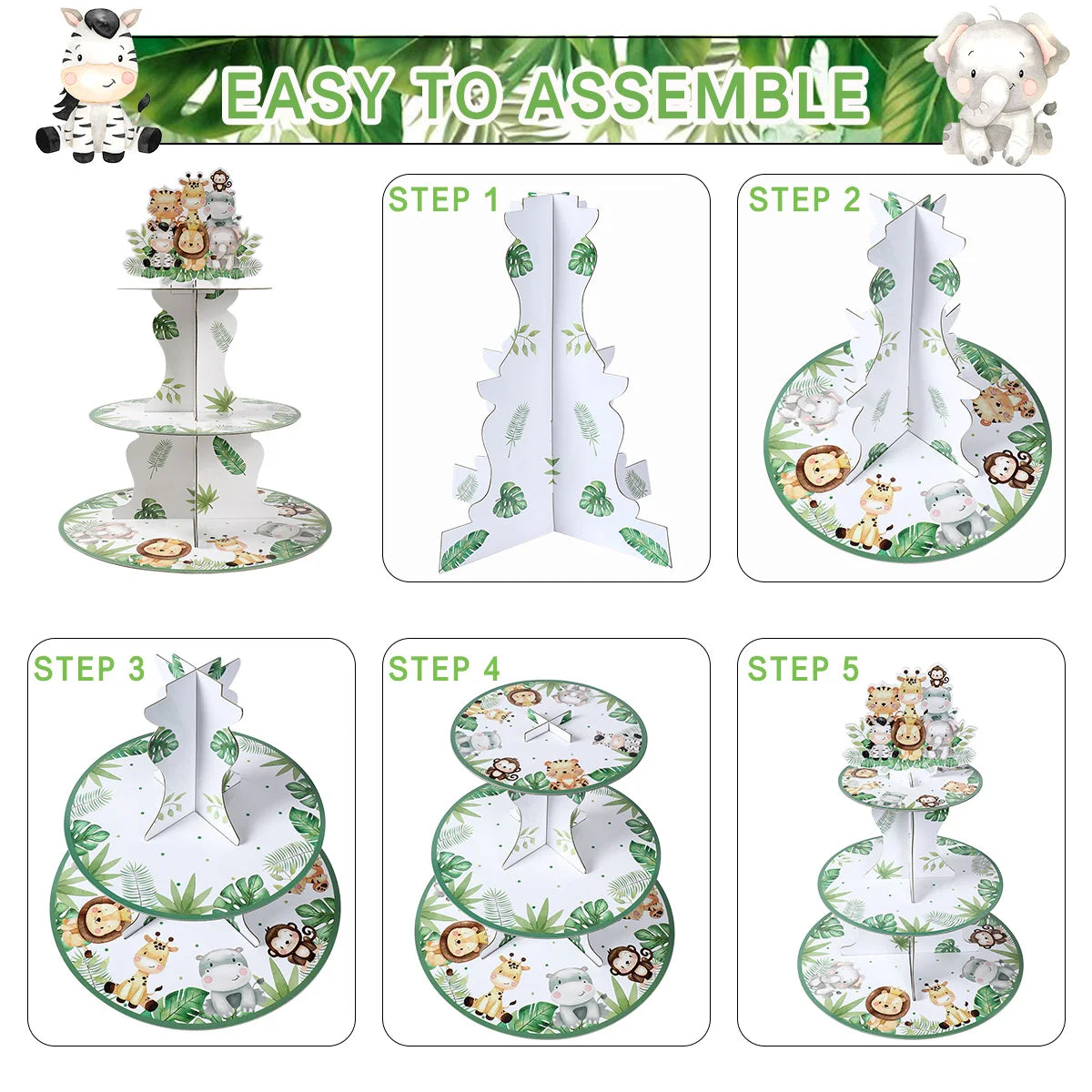 Jungle Animals Safari Cupcake Stand - Baby Shower & Birthday Party Decorations - Cupcake Holder for Kids Wild One Party Supplies