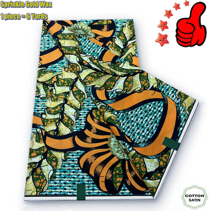 Soft Glitter Golden Wax Fabric - 100% Cotton Ankara Flash Gold Print Batik African Fabric for Nigerian Fashion Sewing & Crafting