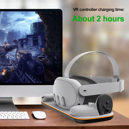 VR Headset Controller Charging Dock for Meta Quest 3 — Cradle with 2 Rechargeable Batteries & USB-C Cable