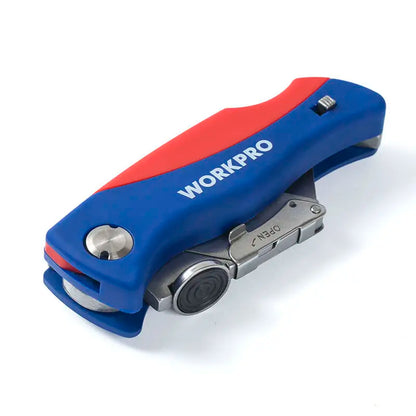 WORKPRO WP211006 Folding Utility Knife - Compact Retractable Box Cutter with Blade Storage