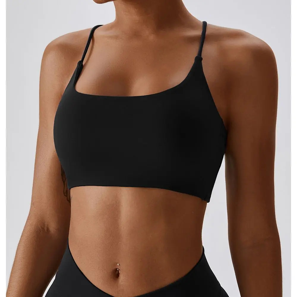 Solid Color U-Shaped Multi-Strap Cross Back Women's Fitness Sports Bra - Gym Yoga Athletic Tight with Chest Pad