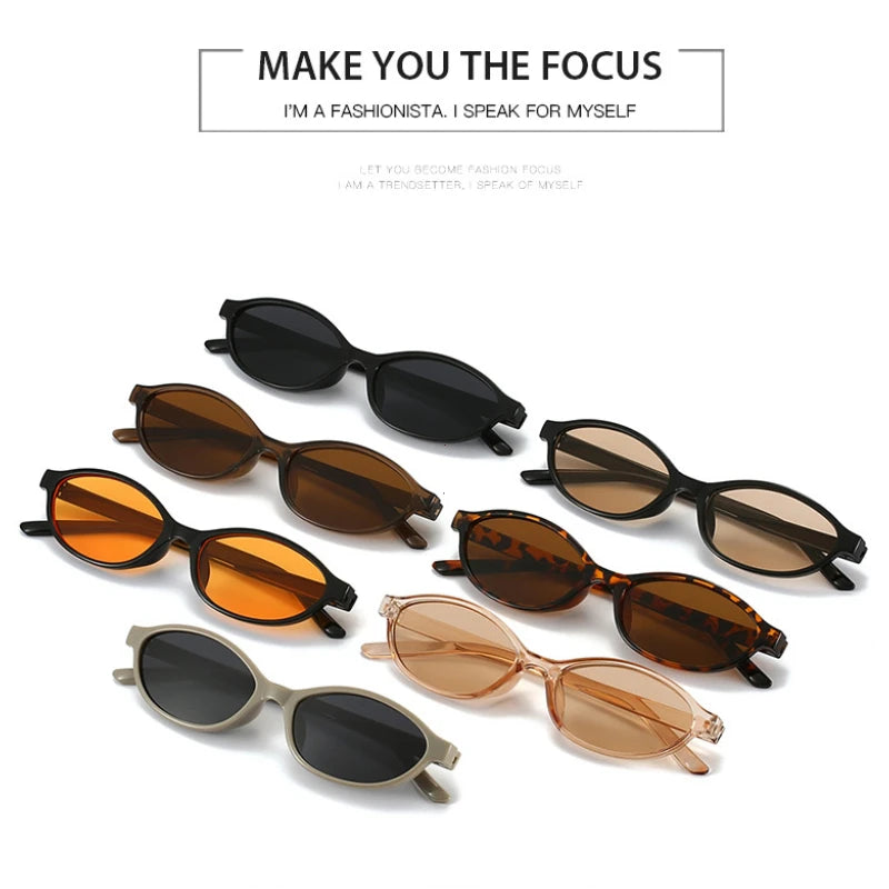 Retro Oval Frame Sunglasses - Trendy Small Cat Eye Punk Style UV Protection Shades