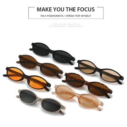 Retro Oval Frame Sunglasses - Trendy Small Cat Eye Punk Style UV Protection Shades