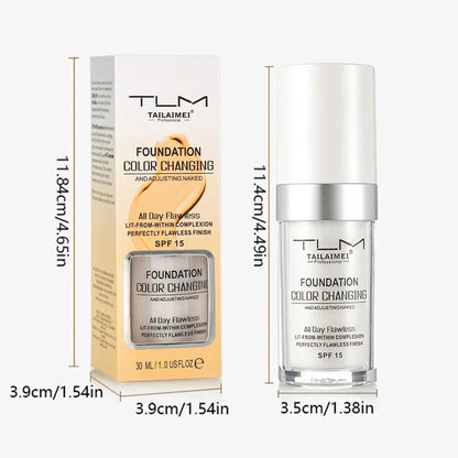 Warm-Change Liquid Foundation with Sunscreen – Waterproof, Long-Lasting Oil-Control Makeup for Easy Application and Portable Use