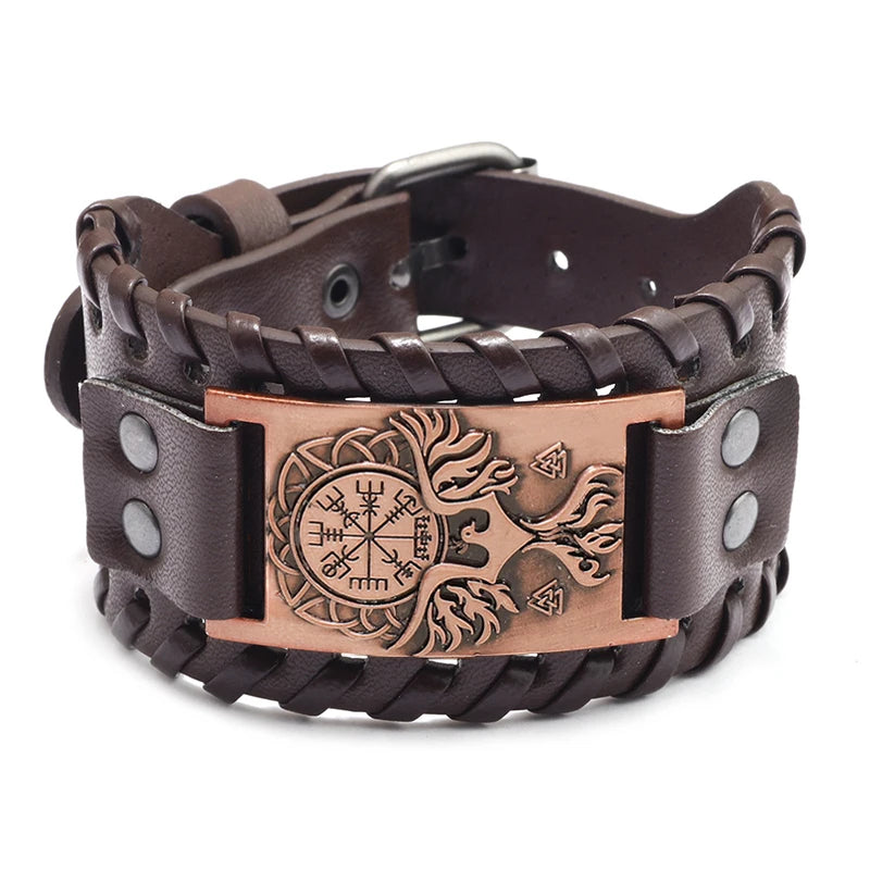 Trendy Viking Bracelet – Nordic Rune Compass & God Bird Charm Leather Woven Jewelry for Men, Fashion Accessory & Party Gift